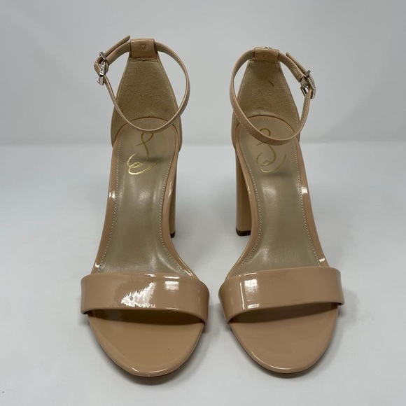 NIB Sam Edelman Yaro Ankle Strap Block Heel Sandals in Patent Beige Blush - Picture 6 of 13
